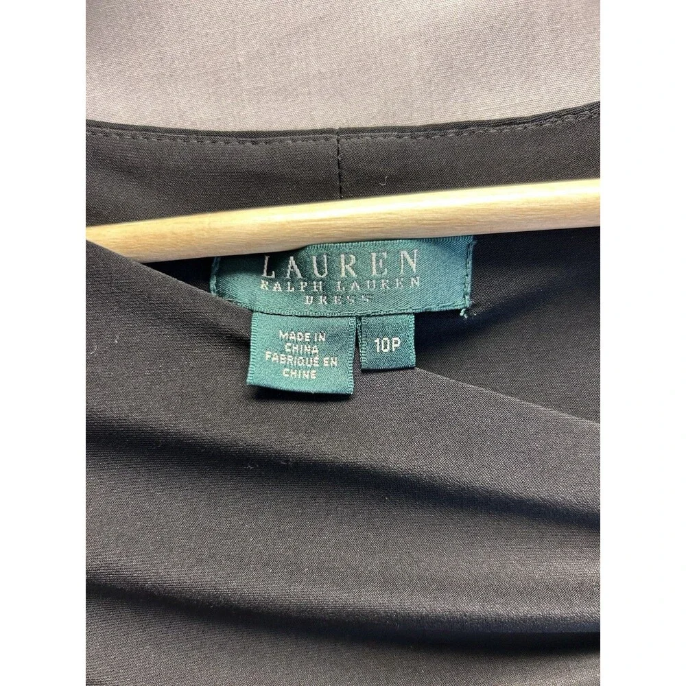 Lauren Ralph Lauren Ruched Sleeveless Sheath Dress Black Draped Women’s 10P - Picture 3 of 9